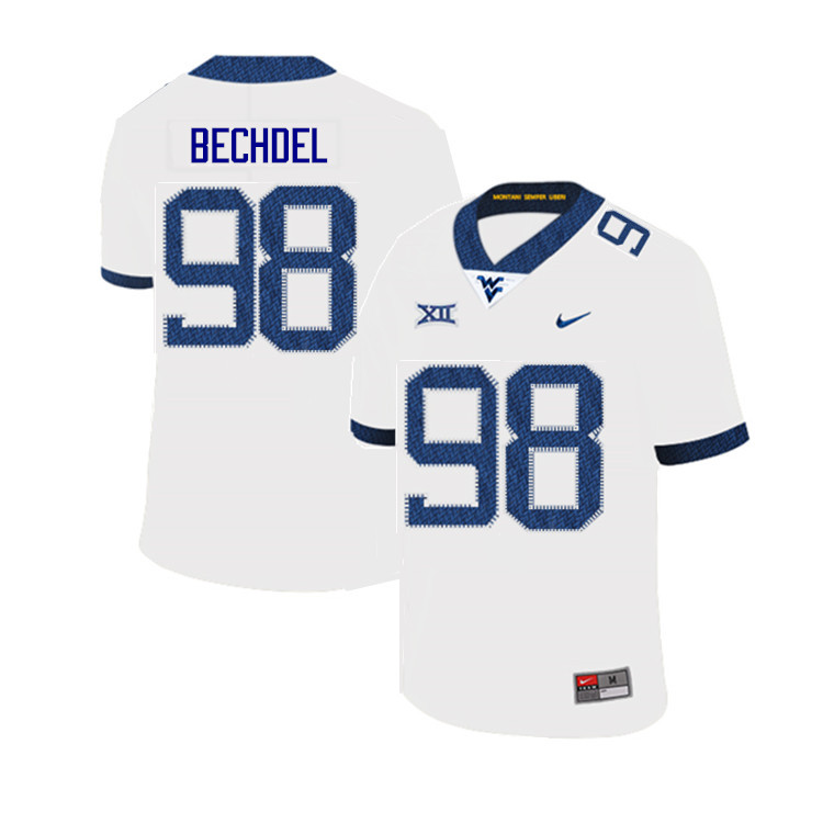 2019 Men #98 Leighton Bechdel West Virginia Mountaineers College Football Jerseys Sale-White - Click Image to Close